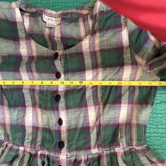 Vintage 90s Dress 16 Purple Green Plaid Flannel Contrast Collar Maxi S. Roberts - Picture 3 of 15